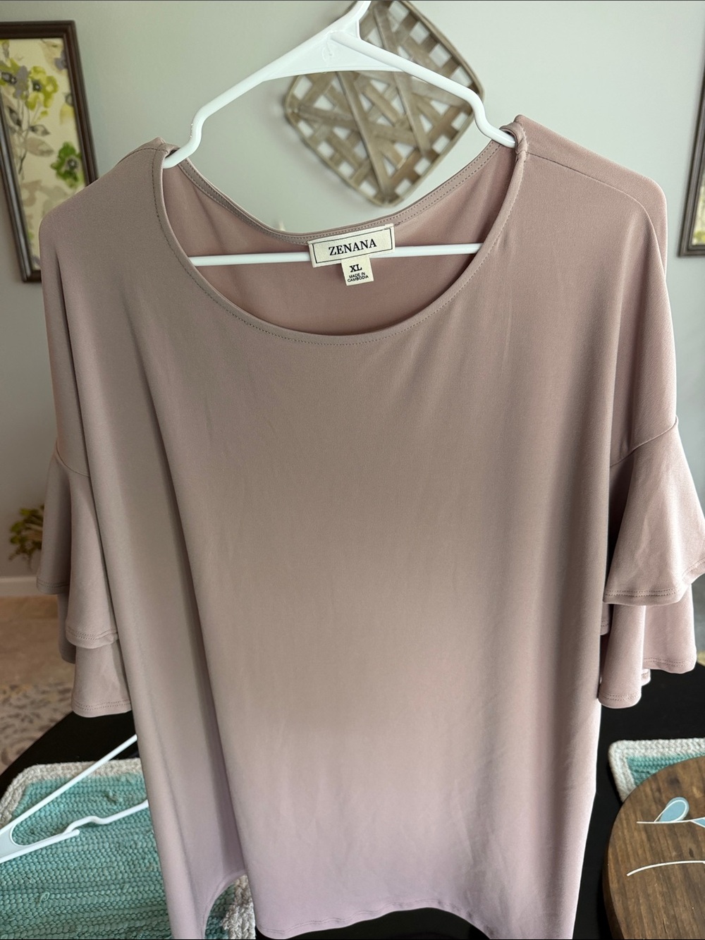 Zenana Outfitters Soft Ruffle Sleeve Top - Taupe